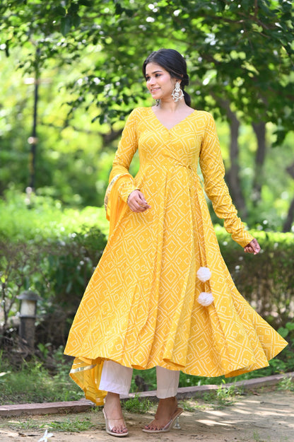 Yellow Bhandej Anarkali