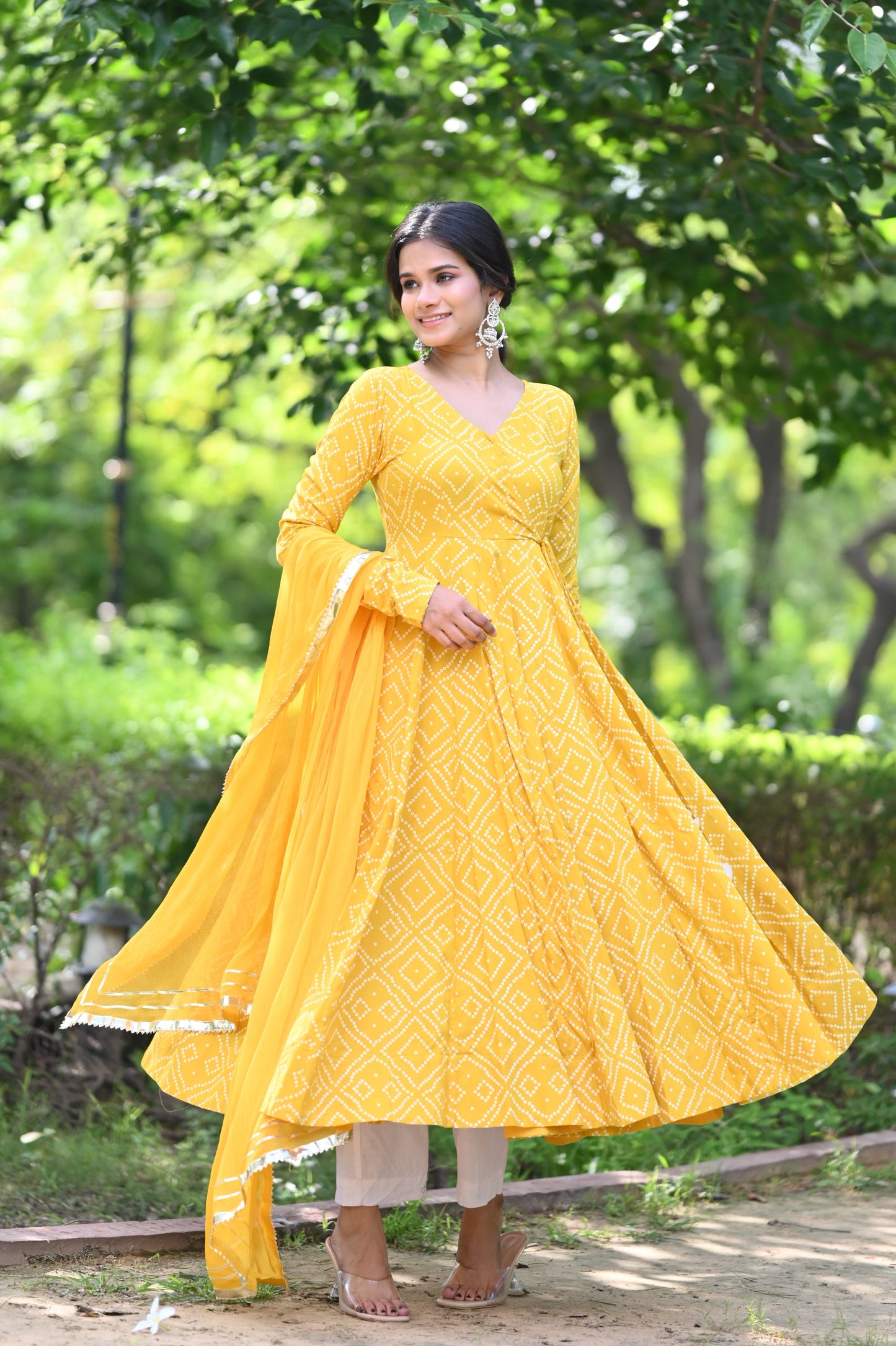 Yellow Bhandej Anarkali