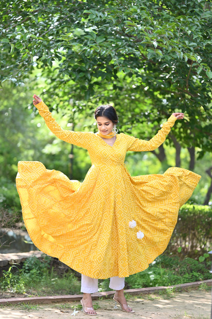 Yellow Bhandej Anarkali