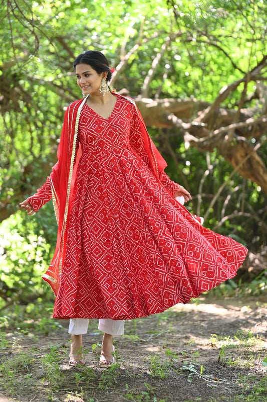 Red Bandhani Anarkali