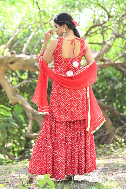 Red Rose Sharara Set