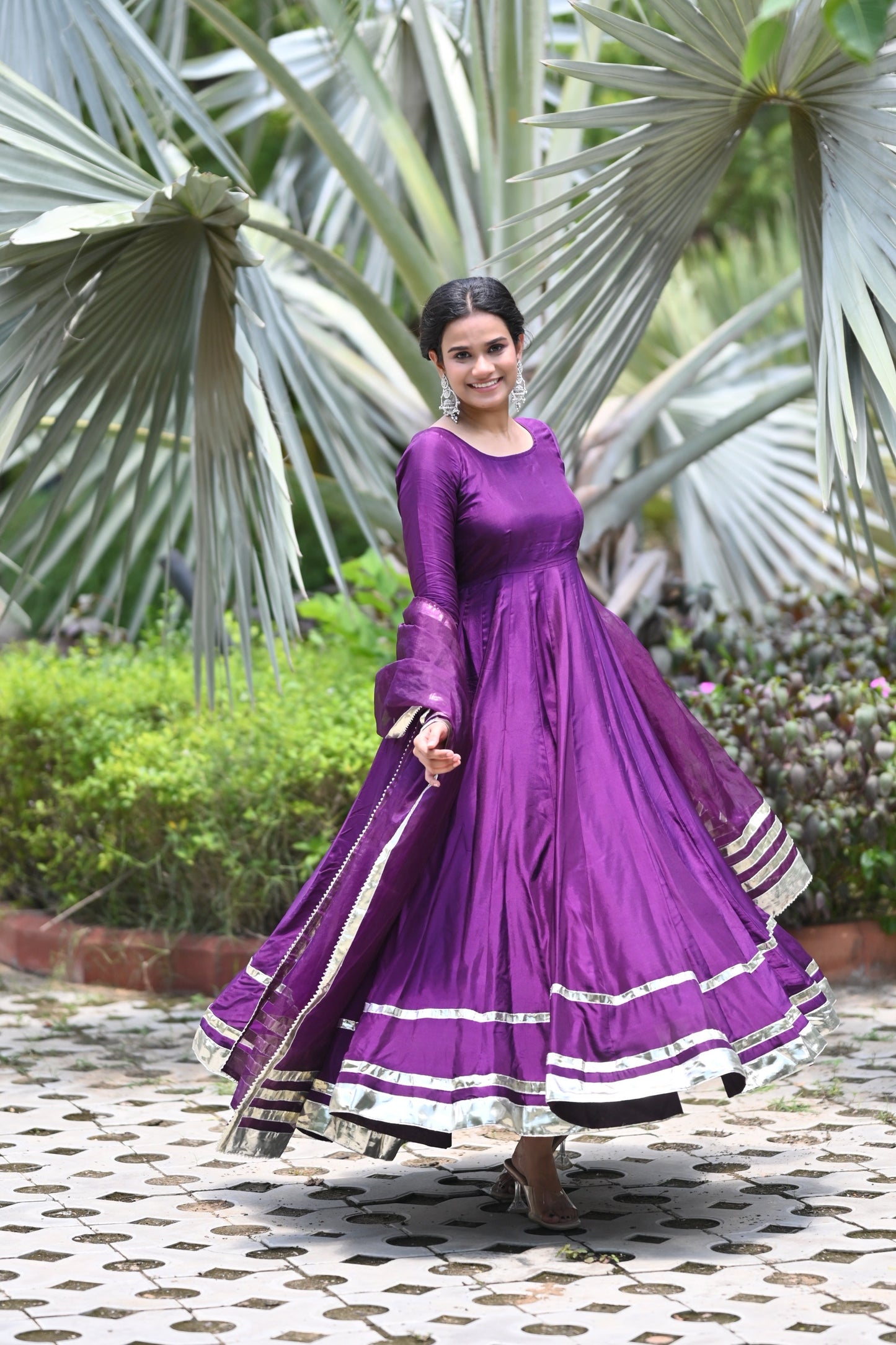 Deep Purple Anarkali Set