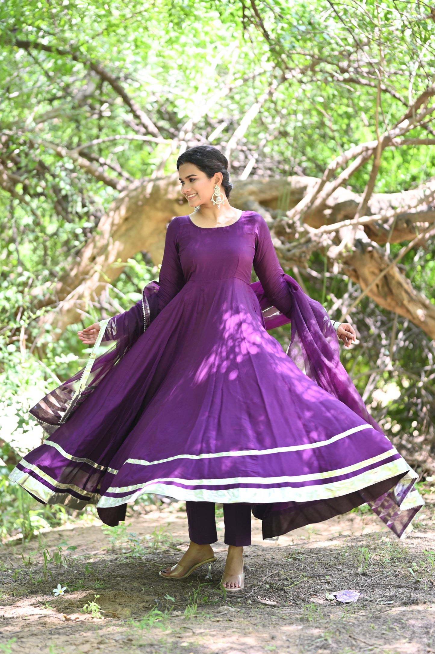 Deep Purple Anarkali Set