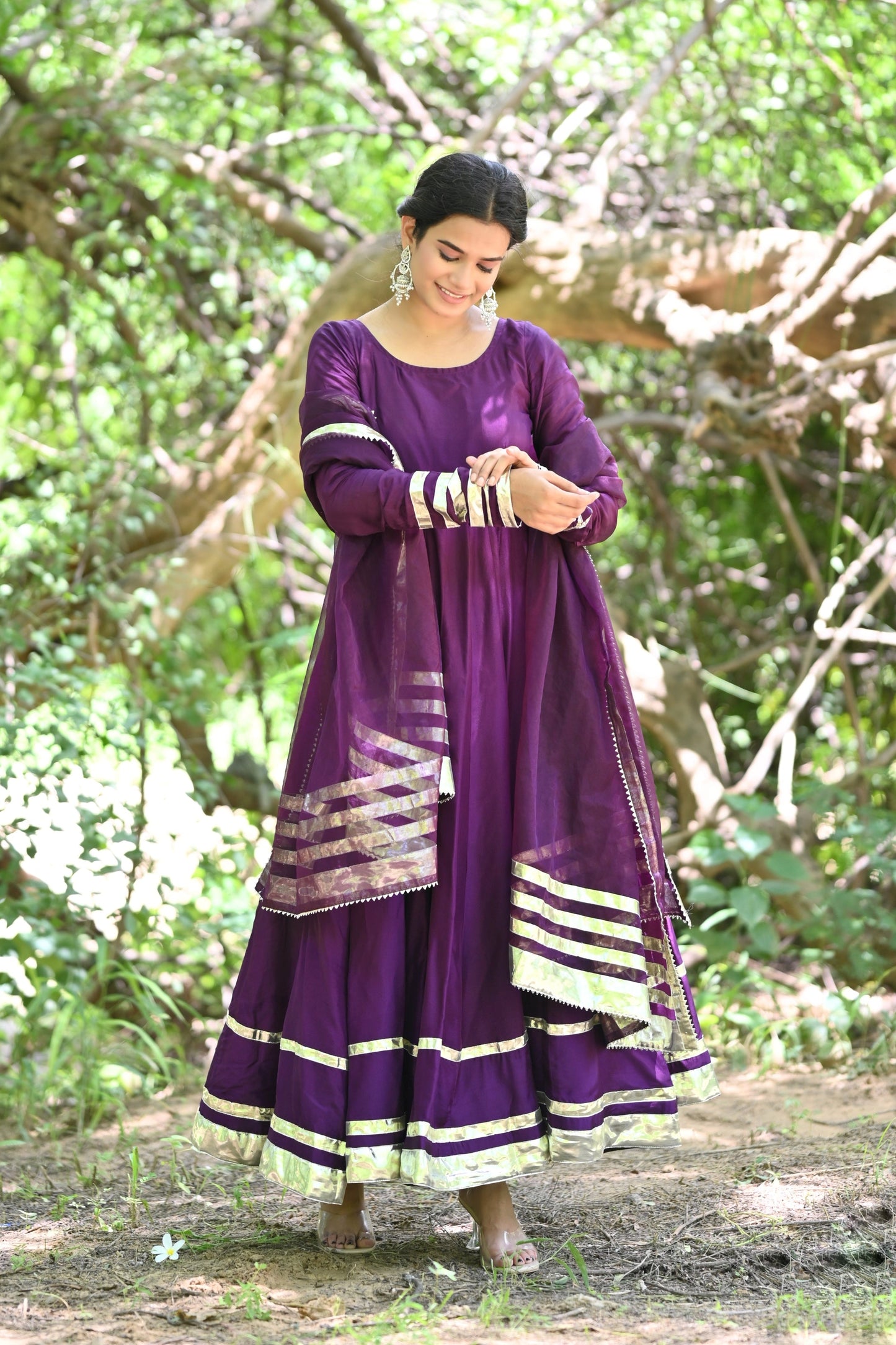 Deep Purple Anarkali Set