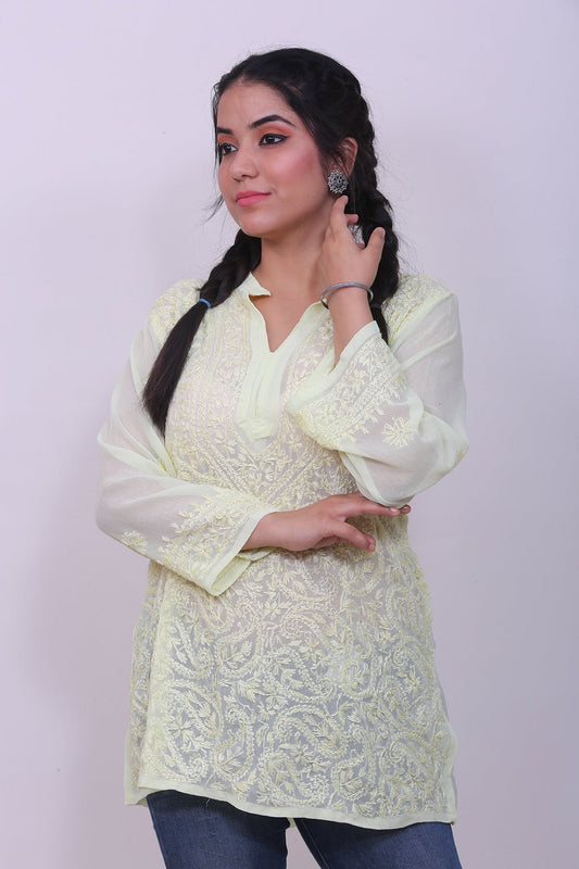 Yellow Chikankari Georgette Top