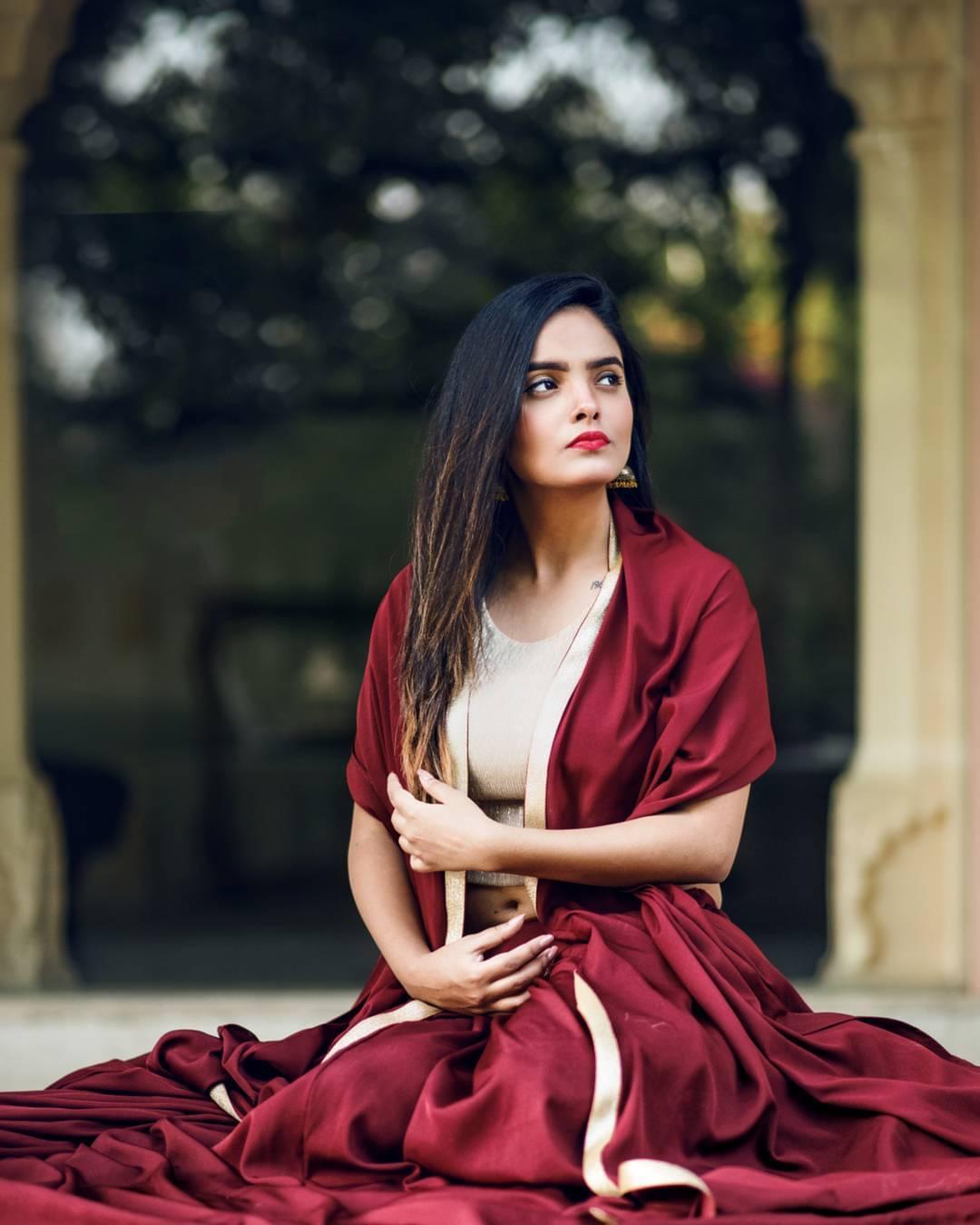 Maroon Skirt Crop Top and Cape Set