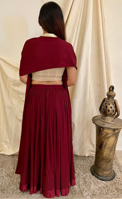 Maroon Skirt Crop Top and Cape Set