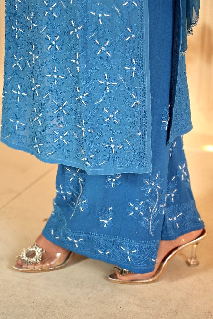 Sia chikankari and pearl set in Blue ombre'