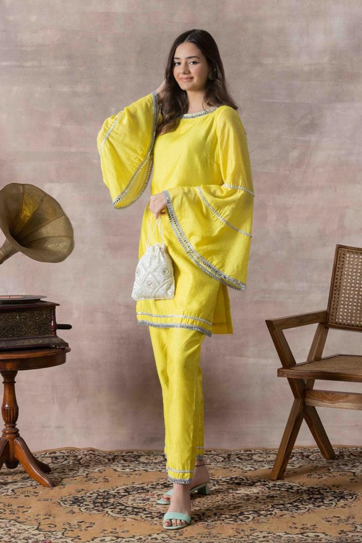 Lemon Yellow Bell Sleeve Suit Set