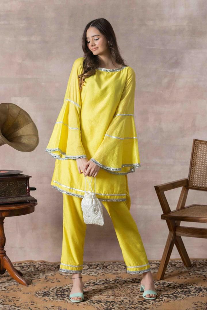 Lemon Yellow Bell Sleeve Suit Set