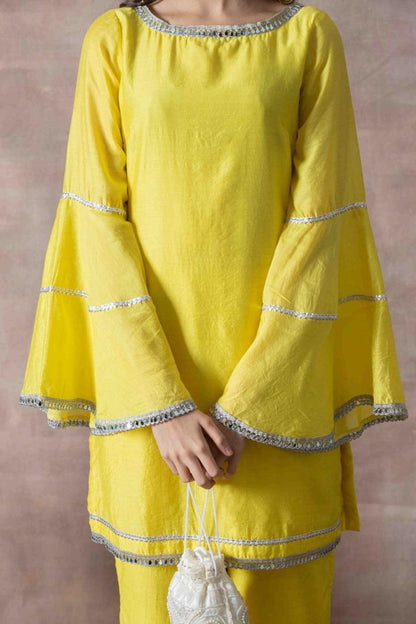 Lemon Yellow Bell Sleeve Suit Set