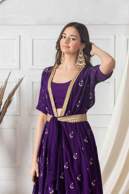 Lush Purple and Golden Indo-western Dress