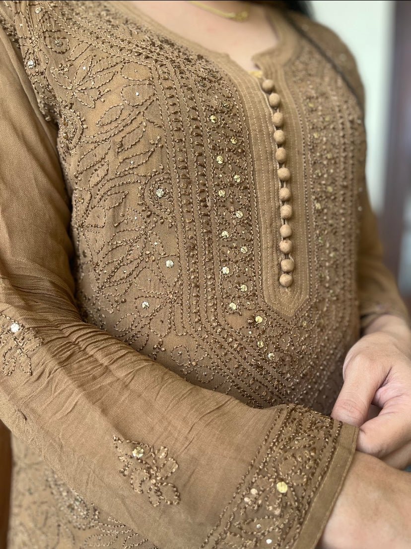 Noor chikankari and mukaish kurti