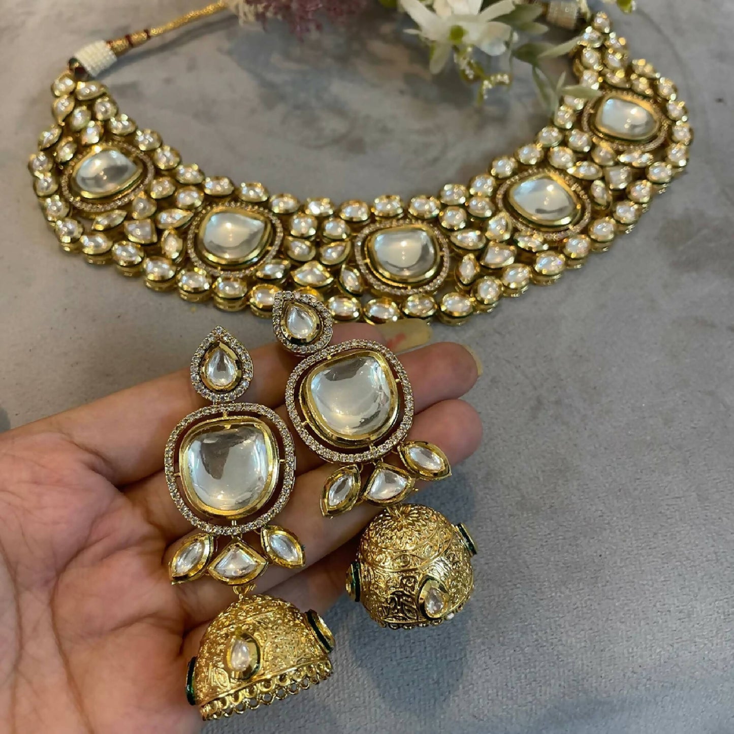 INAYAT - SET OF POLKI NECKLACE AND JHUMKA EARRINGS