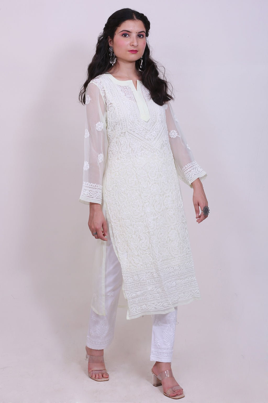 Chikankari Leher Heavy Embroidered Kurti