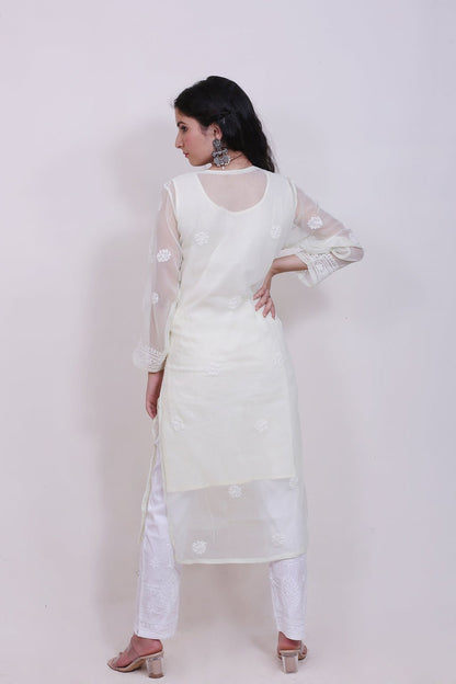 Chikankari Leher Heavy Embroidered Kurti