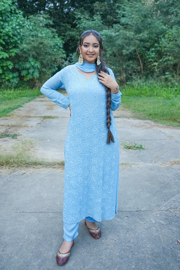 Pearl blue chikankari set