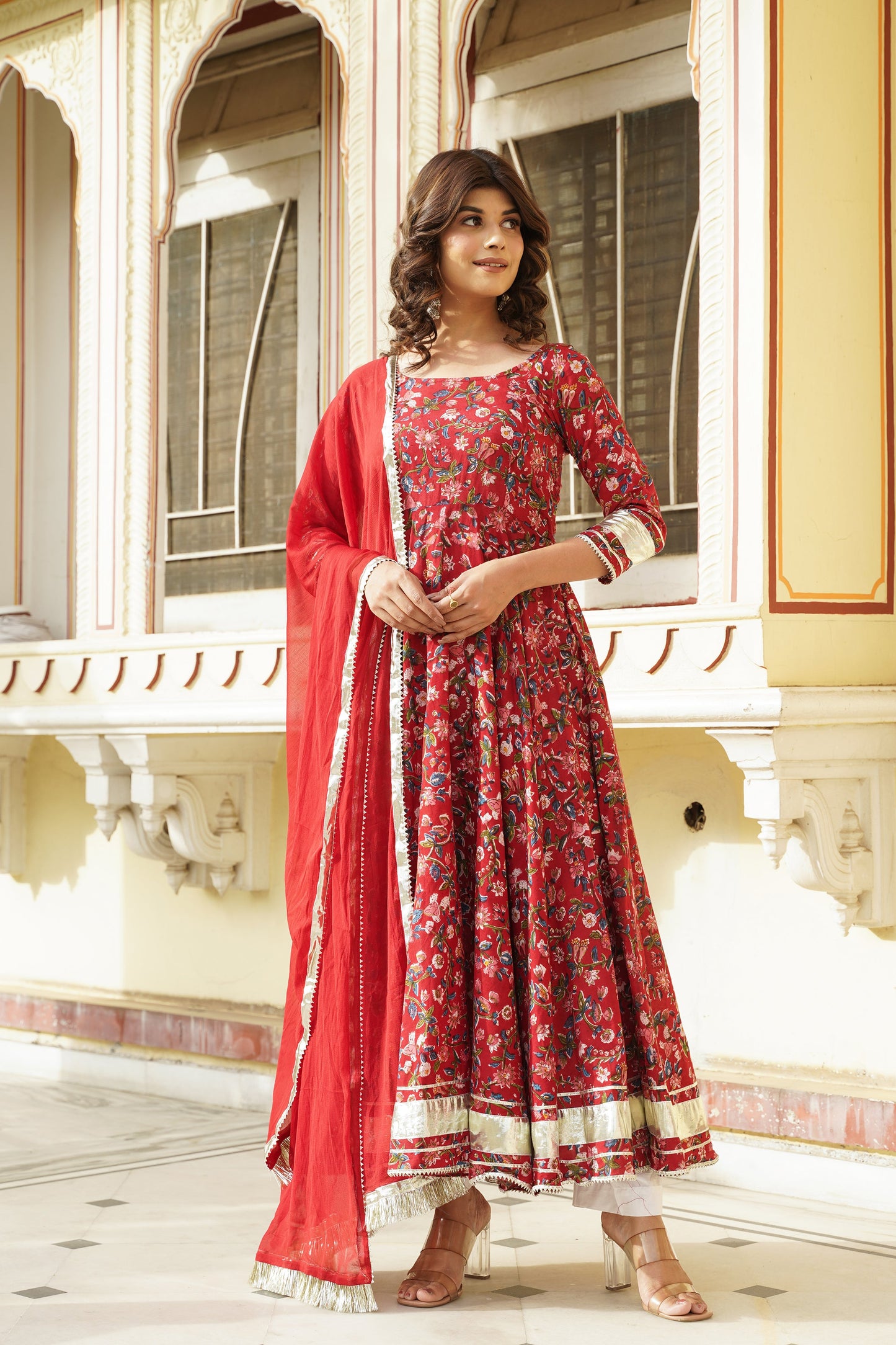 Rustic Red Hand Block Anarkali