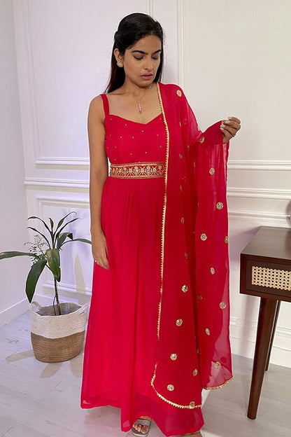 Red Anarkali Suit Set