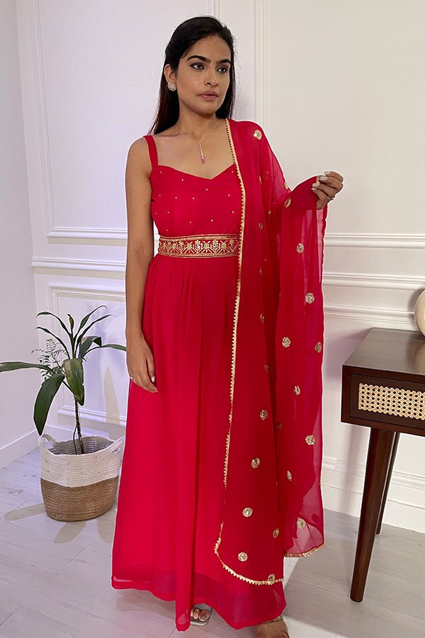 Red Anarkali Suit Set