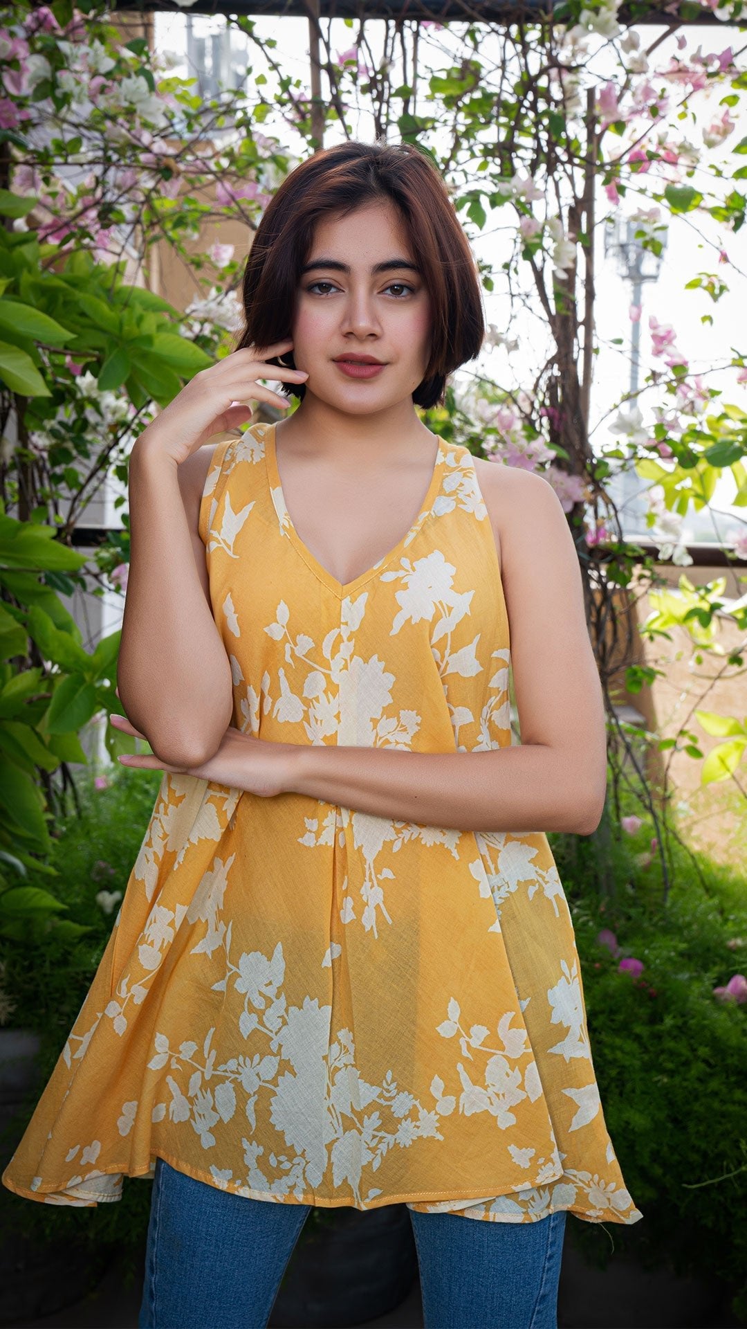 Aara Mul Cotton Short Top - Yellow