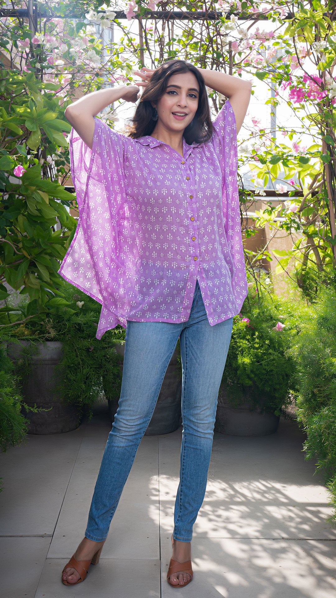 Aalaya Mul Cotton Short Top Kaftan - Lavender