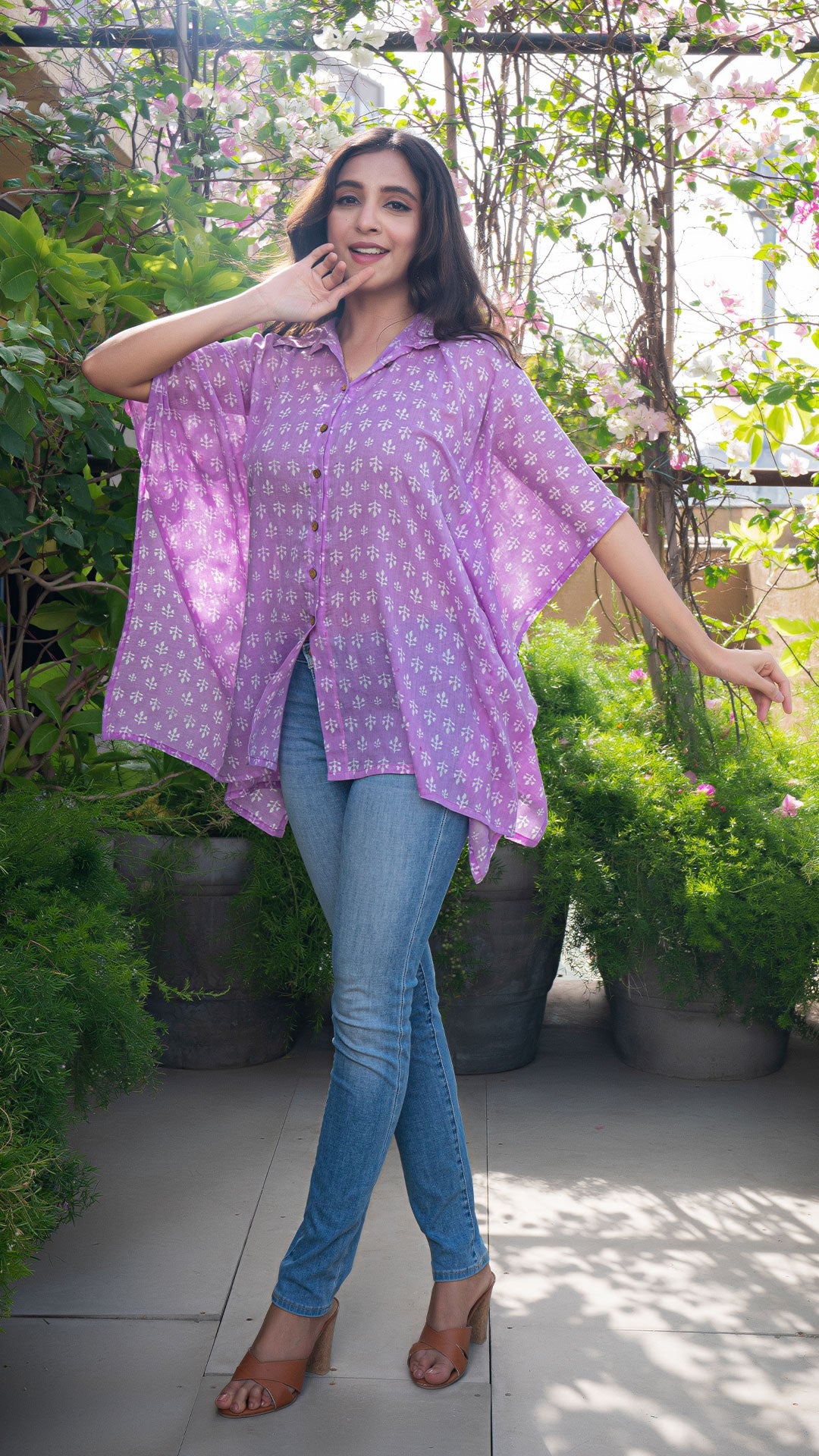 Aalaya Mul Cotton Short Top Kaftan - Lavender