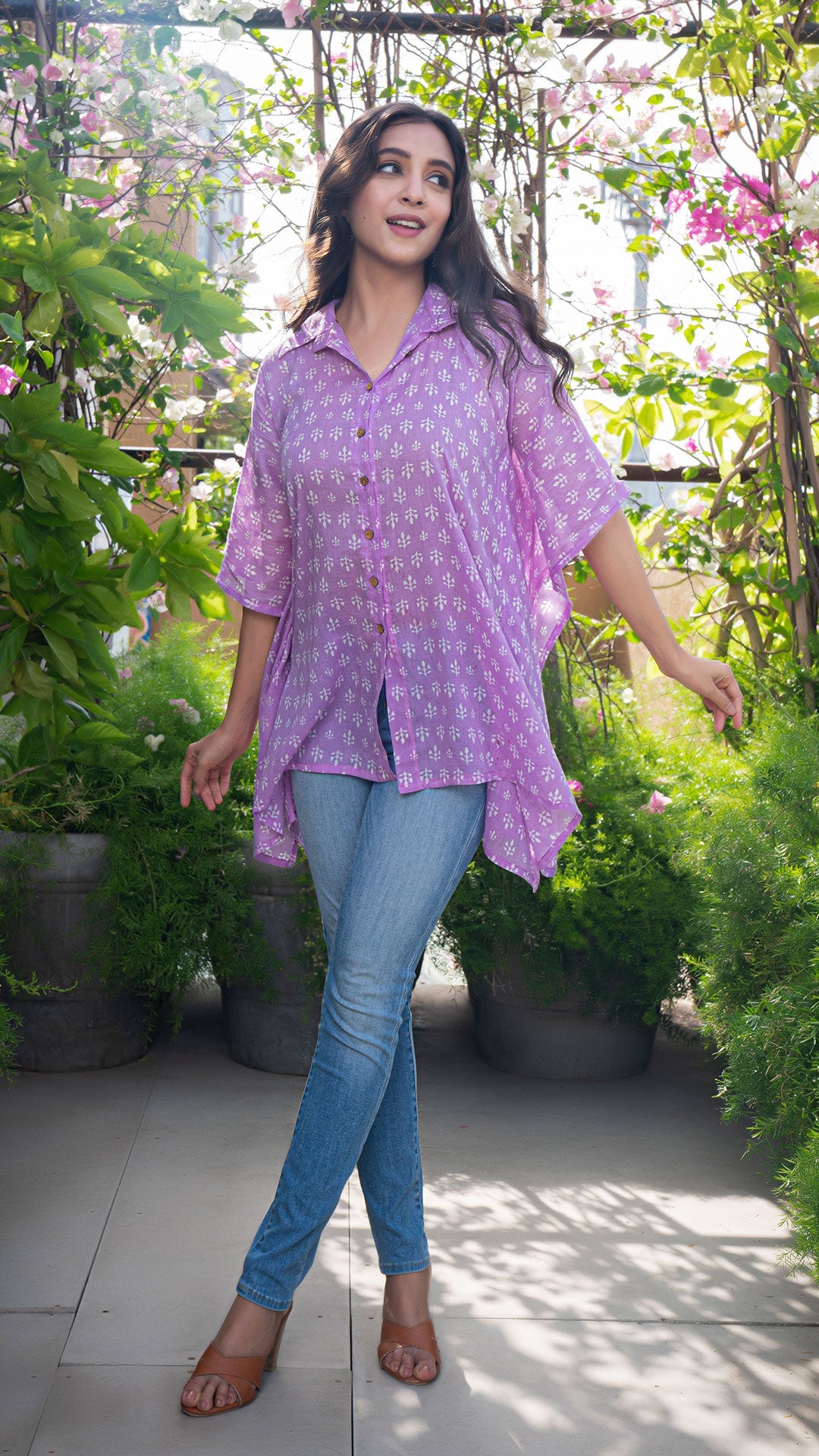 Aalaya Mul Cotton Short Top Kaftan - Lavender