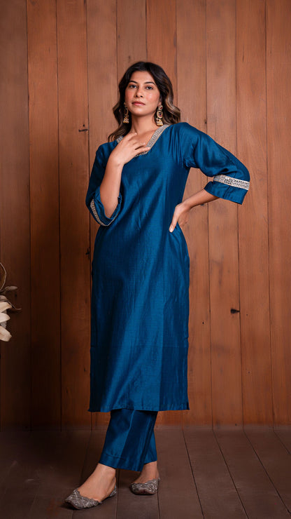 Peacock Blue Chanderi Kurta