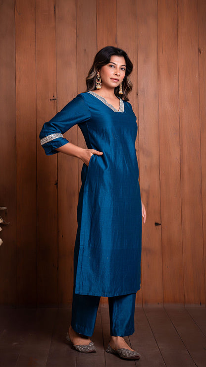 Peacock Blue Chanderi Kurta