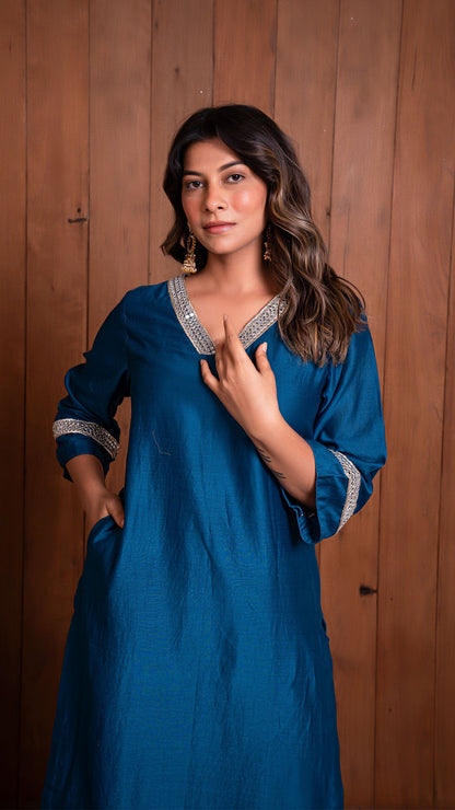 Peacock Blue Chanderi Kurta