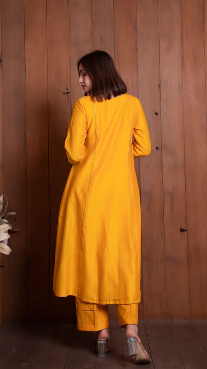 Yellow Chanderi Kali Kurta