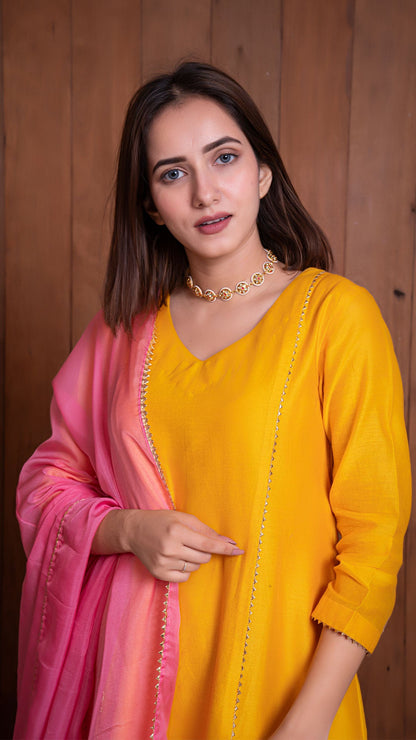 Yellow Chanderi Kali Kurta