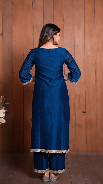 Navy Blue Chanderi Kurta