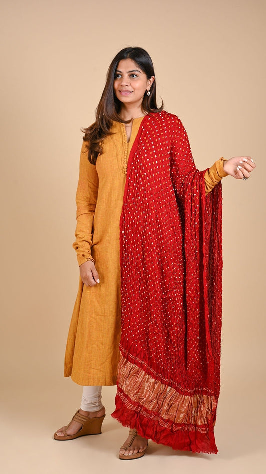 Red Bandhani Lagdi Patto Dupatta In Modal Silk