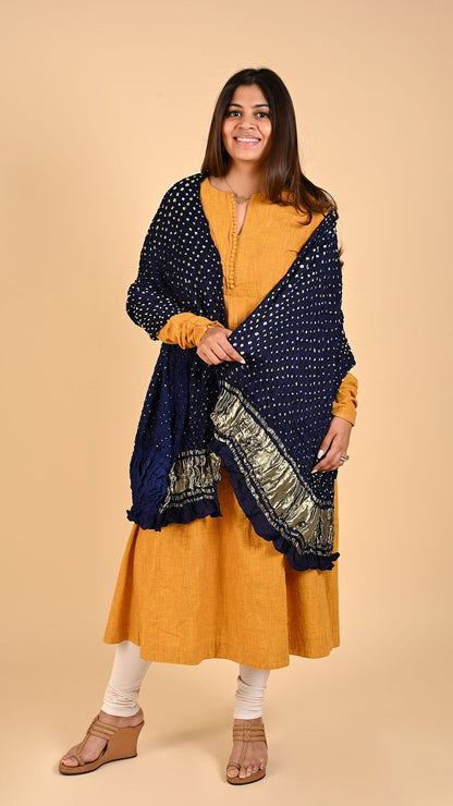 Dark Blue Bandhani Lagdi Patto Dupatta In Modal Silk