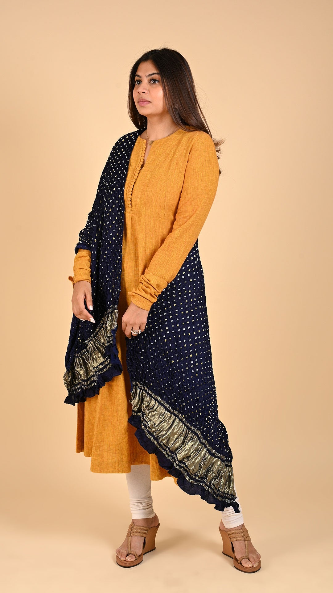 Dark Blue Bandhani Lagdi Patto Dupatta In Modal Silk