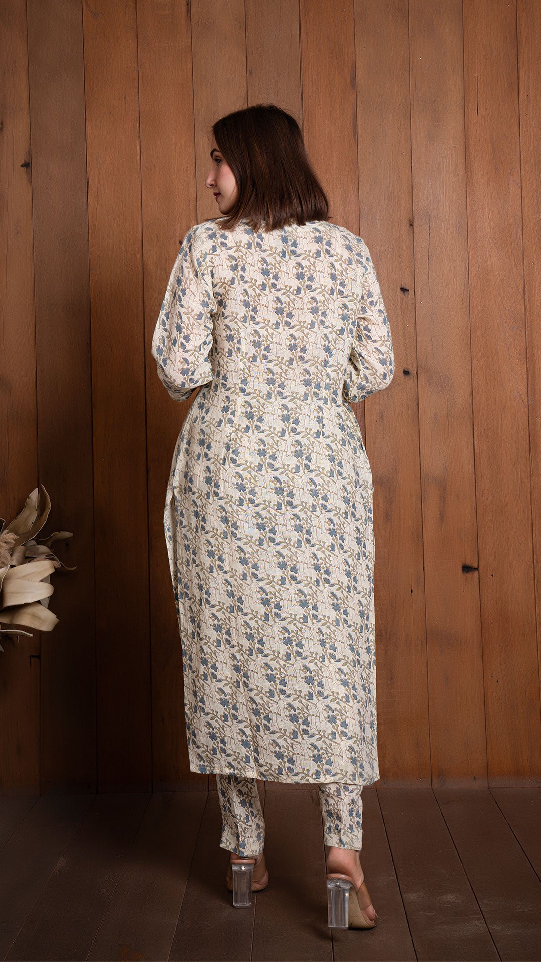 Off White Dove Print Pure Linen Kurta