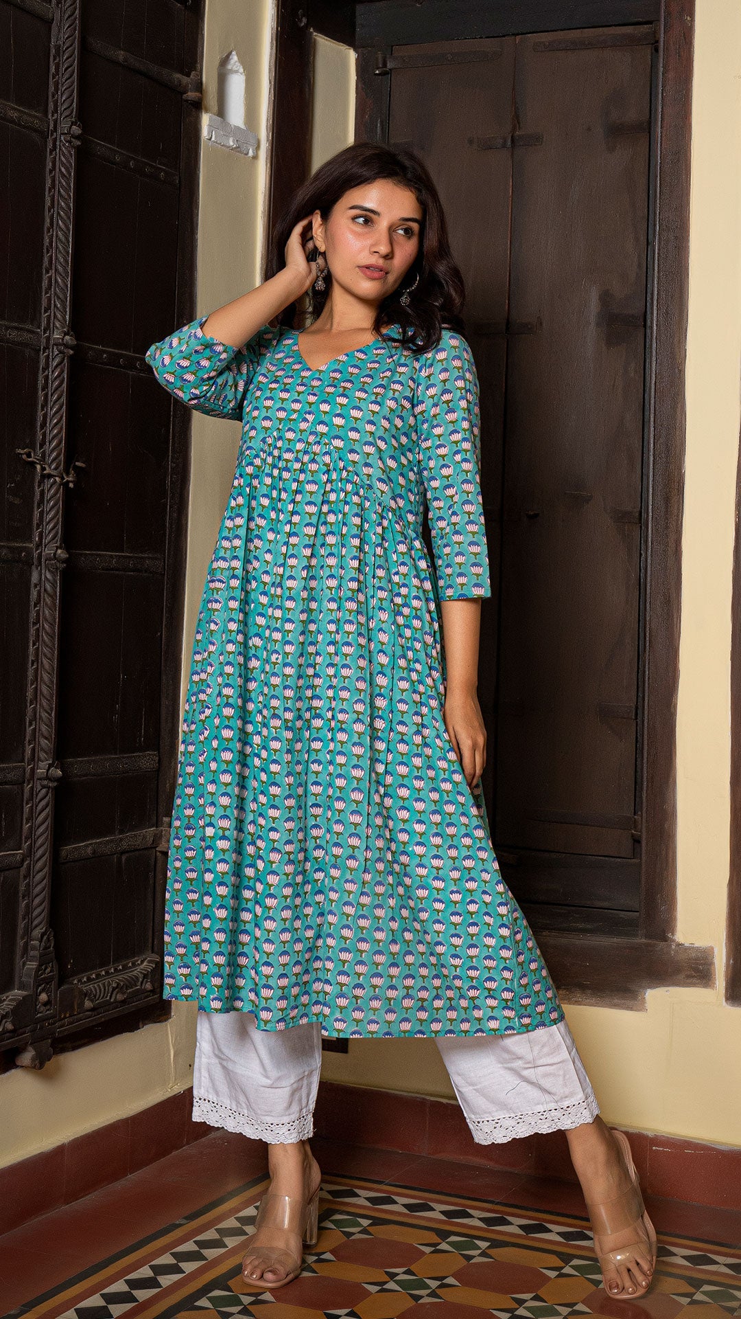 Garima Sanganeri Hand Block Cotton Kurta In Light Blue