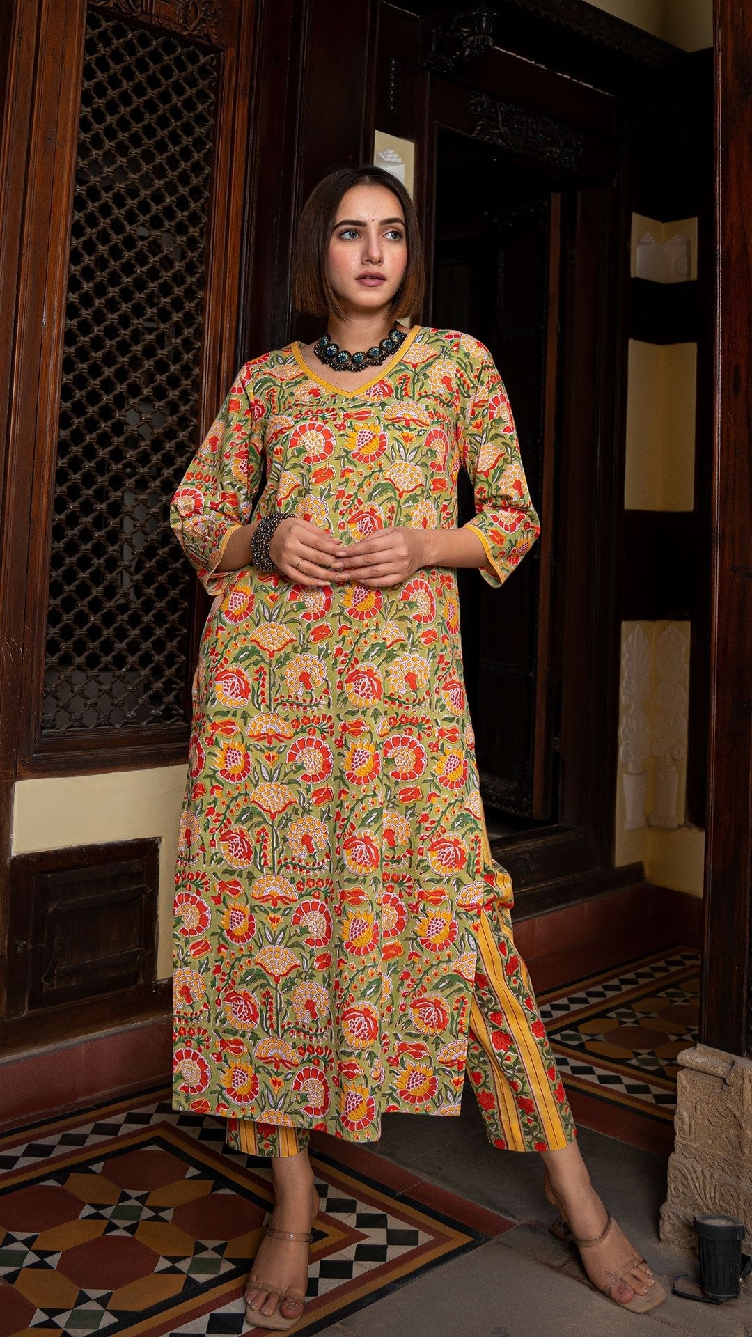 Kiara Sanganeri Hand Block Cotton Kurta In Yellow