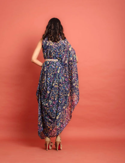 Blue Asymmetric Draped Kaftan