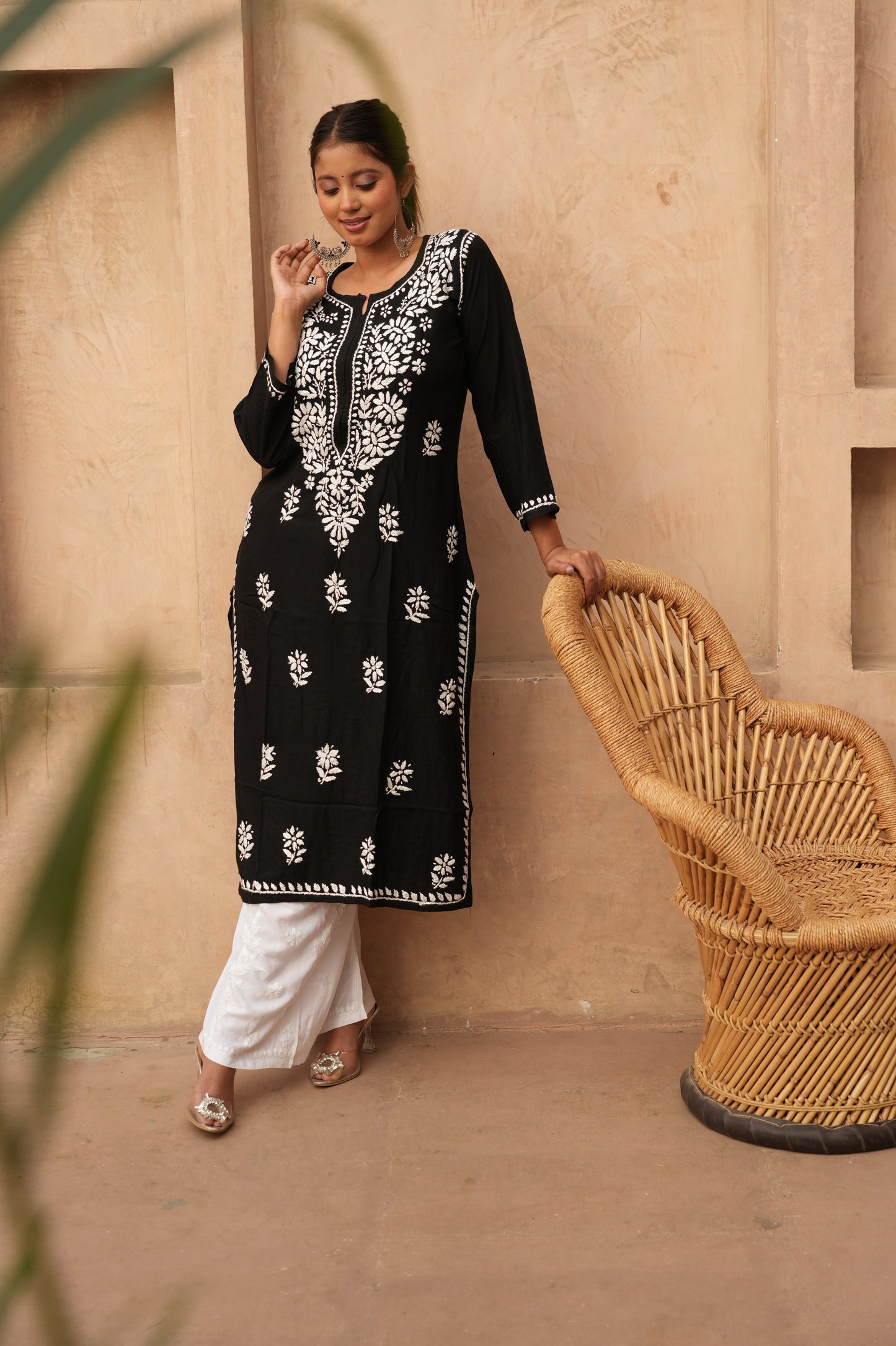 Premium rayon chikankari kurti in Black