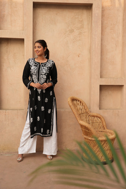 Premium rayon chikankari kurti in Black