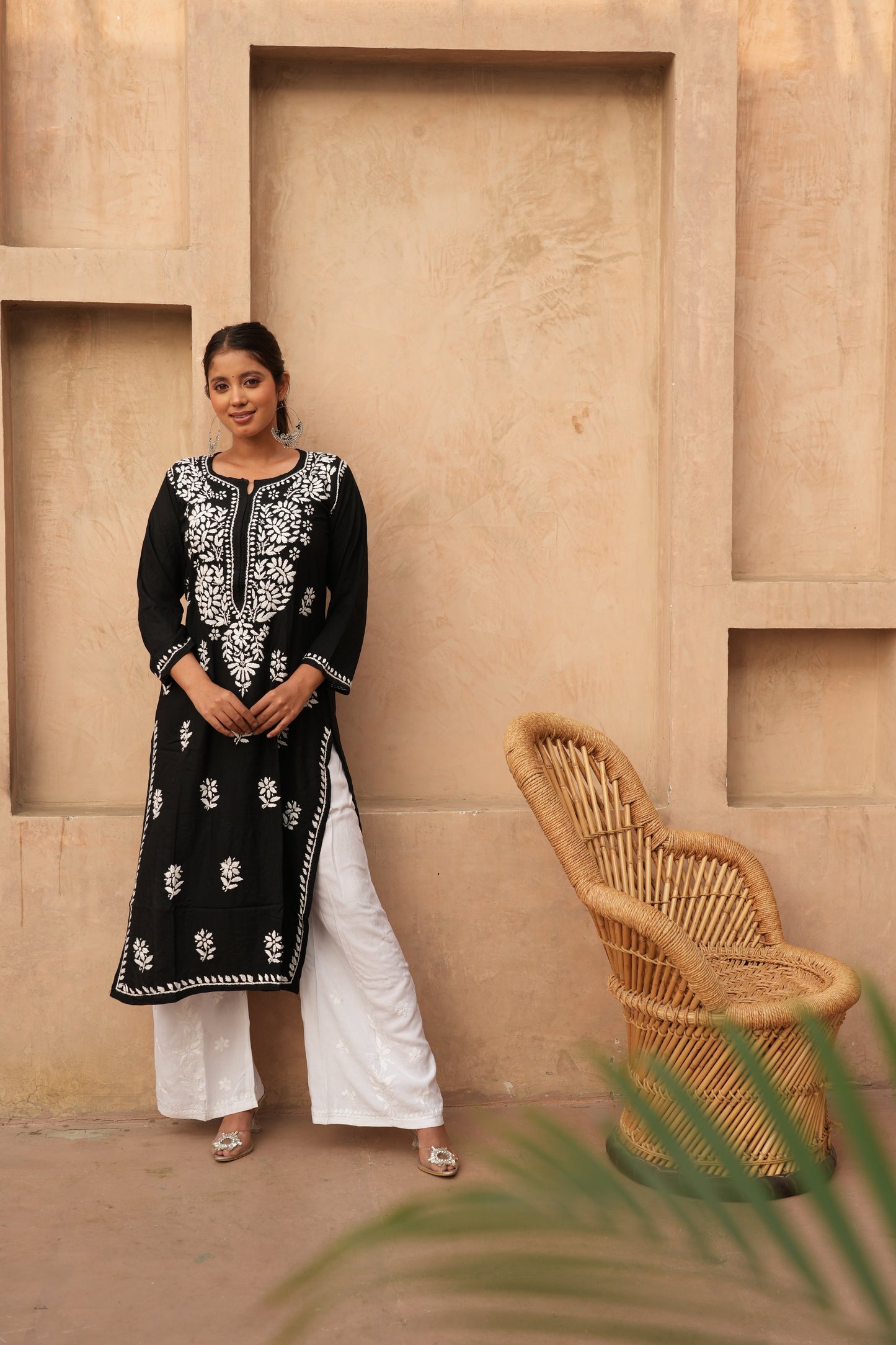 Premium rayon chikankari kurti in Black