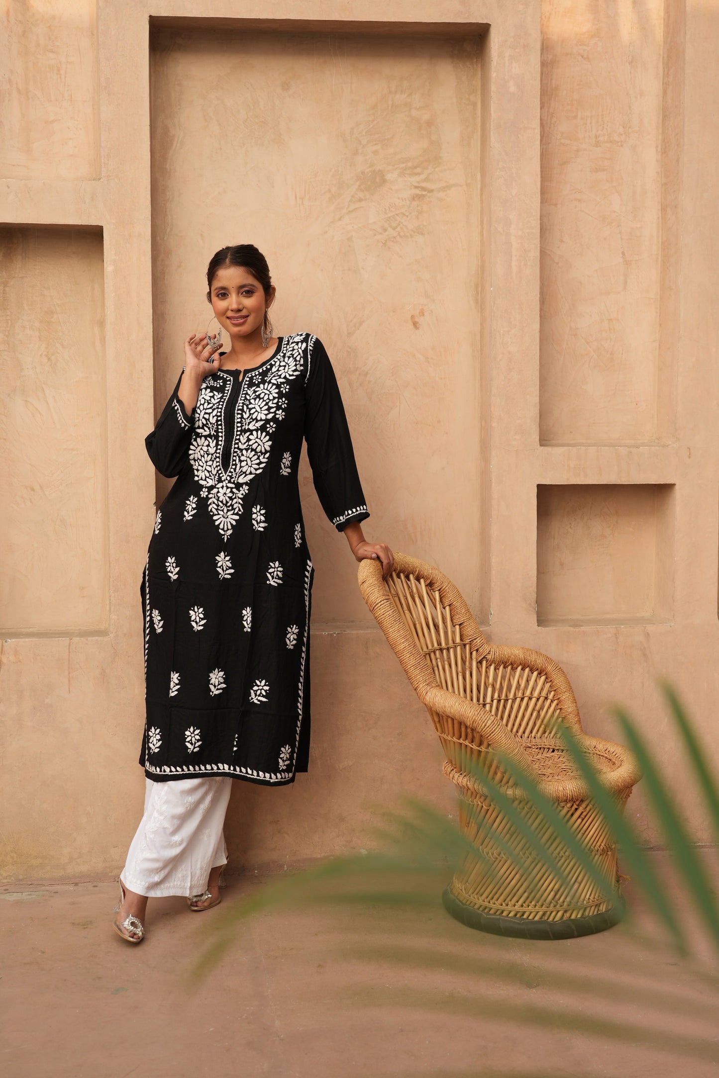 Premium rayon chikankari kurti in Black