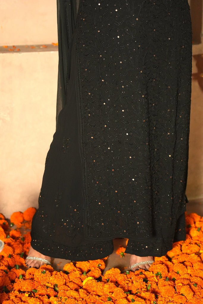 Noor chikankari and mukaish work Kurti in black