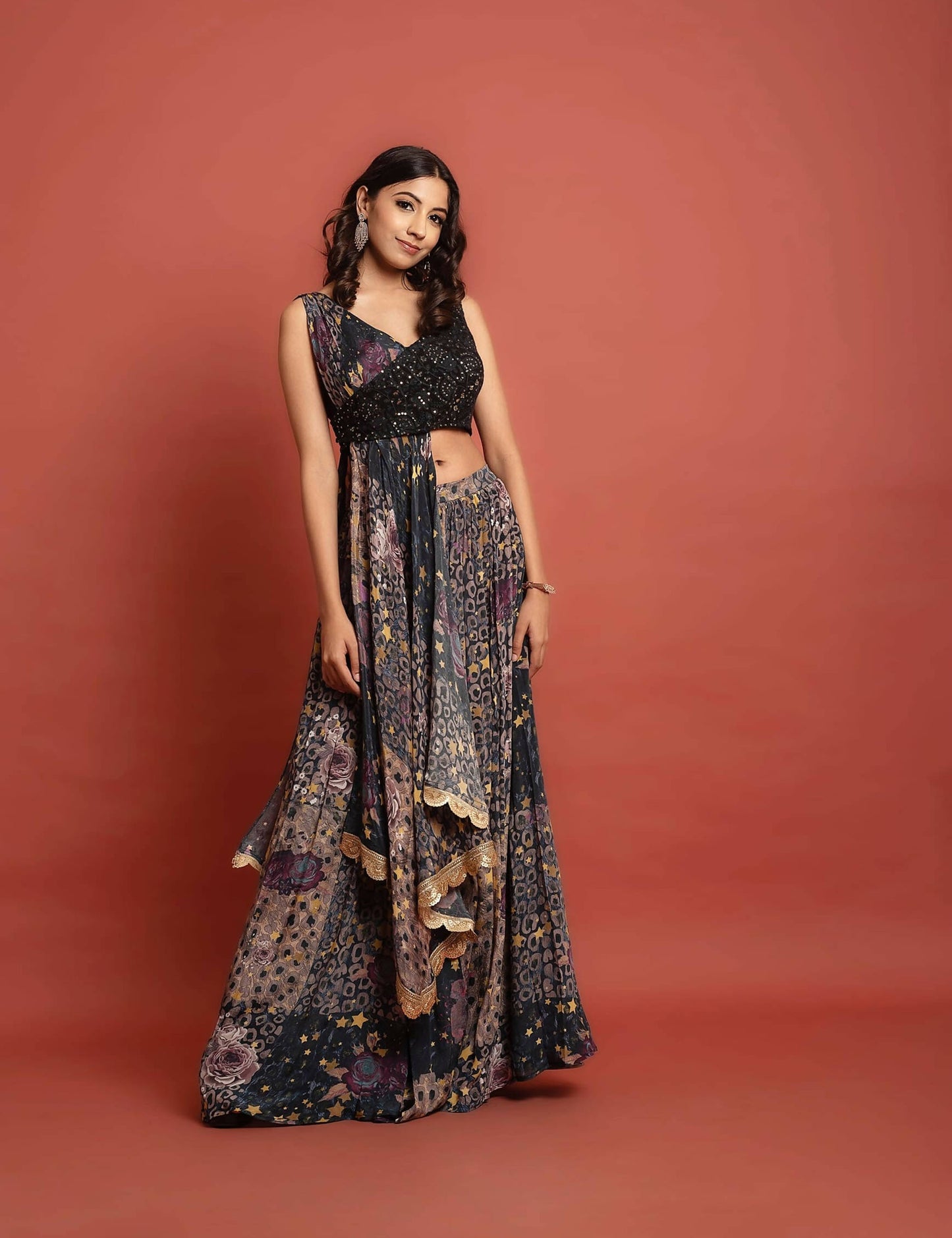 Colourblock Overlap Lehenga Set