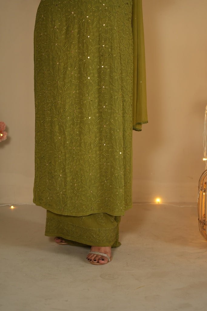 Noor chikankari and mukaish work Kurti in green