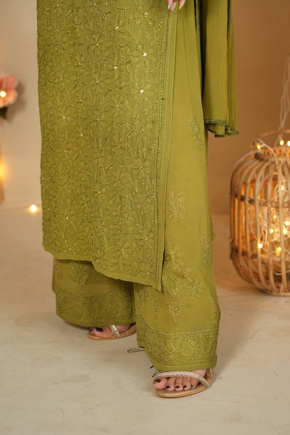 Noor chikankari and mukaish work Kurti in green