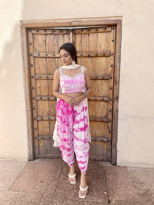 Pink Tie & Dye Shirt With Dhoti Pants